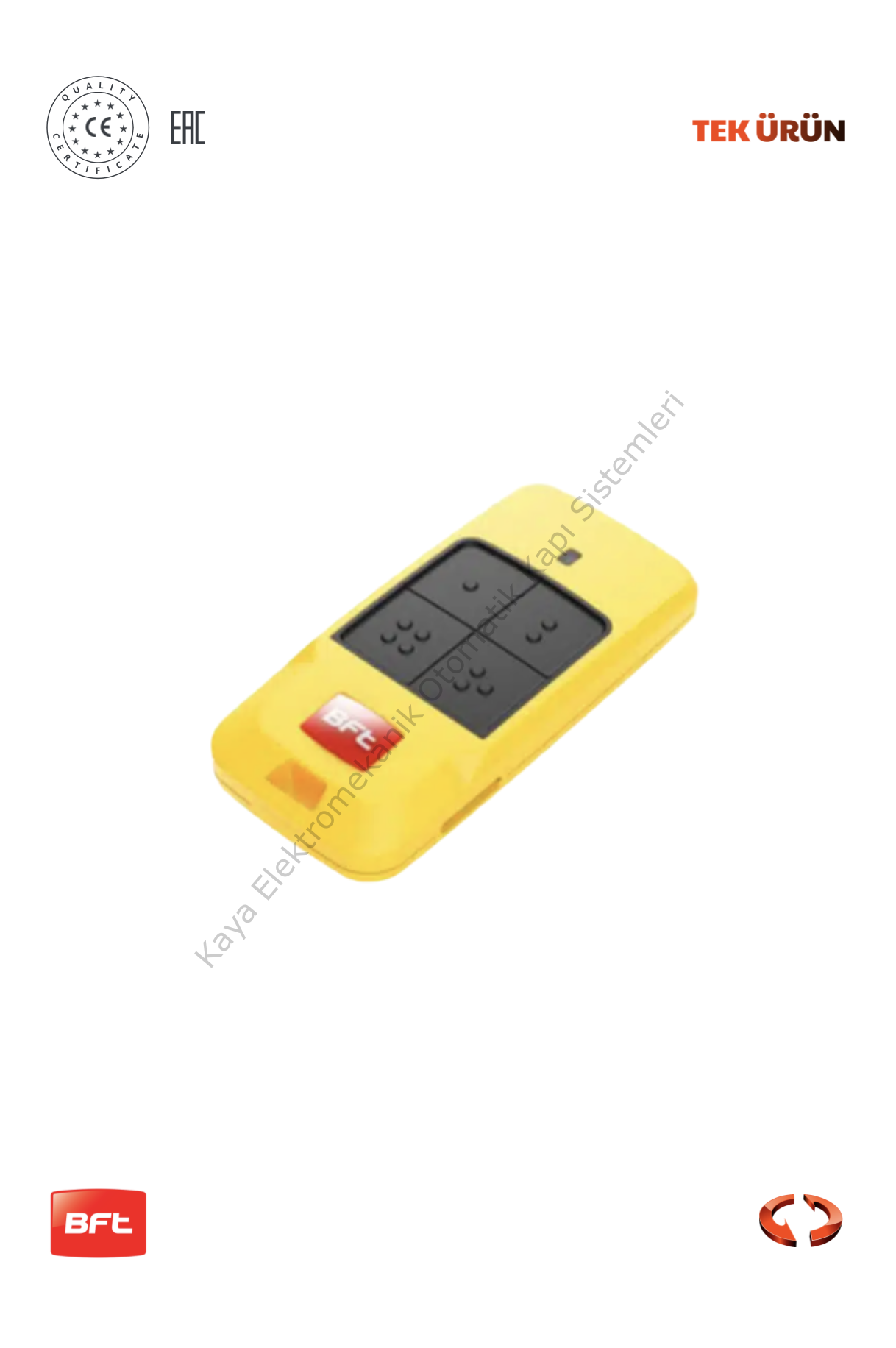 BFT MITTO COOL C2 2 Kanallı Kumanda Sarı (Otomatik Kapı Kumandası)